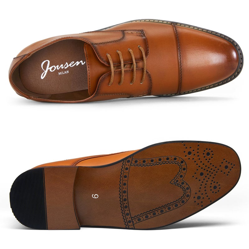 Jousen Men's Dress Shoes Fashion Cap Toe Mens Oxfords Formal Business Shoes Modern Derby Oxford (AMY645 Polished Brown 9.5) - Image 3